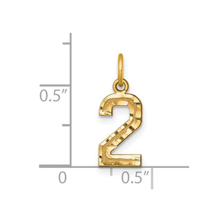 10K Yellow Gold Casted Small Diamond-cut Number 2 Charm