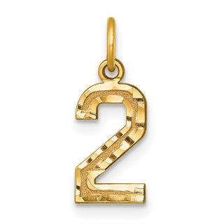 10K Yellow Gold Casted Small Diamond-cut Number 2 Charm