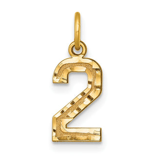 10K Yellow Gold Casted Small Diamond-cut Number 2 Charm