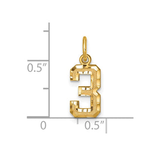 10K Yellow Gold Casted Small Diamond-cut Number 3 Charm