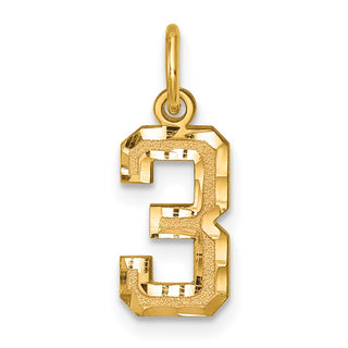 10K Yellow Gold Casted Small Diamond-cut Number 3 Charm