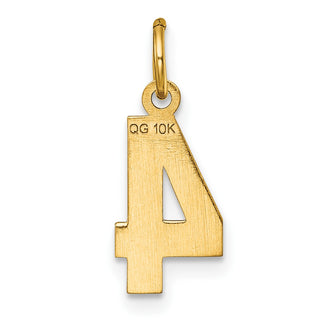 10K Yellow Gold Casted Small Diamond-cut Number 4 Charm