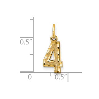 10K Yellow Gold Casted Small Diamond-cut Number 4 Charm