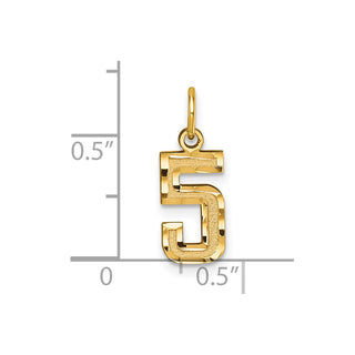 10K Yellow Gold Casted Small Diamond-cut Number 5 Charm