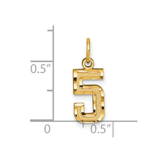 10K Yellow Gold Casted Small Diamond-cut Number 5 Charm
