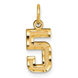 10K Yellow Gold Casted Small Diamond-cut Number 5 Charm