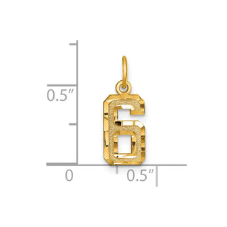 10K Yellow Gold Casted Small Diamond-cut Number 6 Charm