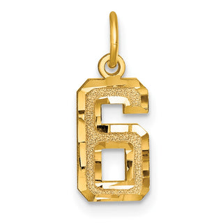 10K Yellow Gold Casted Small Diamond-cut Number 6 Charm