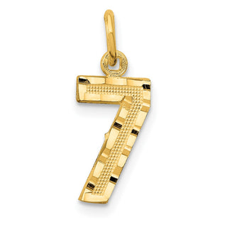 10K Yellow Gold Casted Small Diamond-cut Number 7 Charm