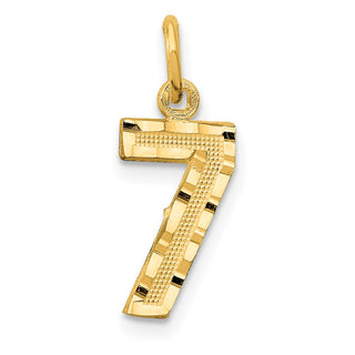 10K Yellow Gold Casted Small Diamond-cut Number 7 Charm