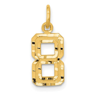 10K Yellow Gold Casted Small Diamond-cut Number 8 Charm