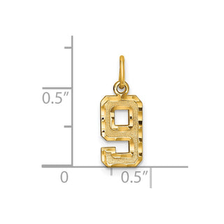 10K Yellow Gold Casted Small Diamond-cut Number 9 Charm