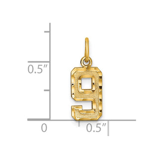 10K Yellow Gold Casted Small Diamond-cut Number 9 Charm