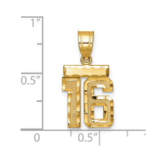 10K Yellow Gold Casted Small Diamond-cut Number 16 Charm