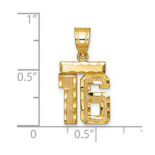 10K Yellow Gold Casted Small Diamond-cut Number 16 Charm