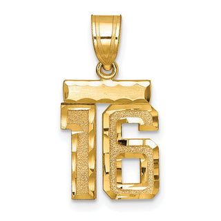 10K Yellow Gold Casted Small Diamond-cut Number 16 Charm
