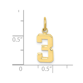 10K Yellow Gold Casted Small Polished Number 3 Charm