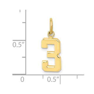10K Yellow Gold Casted Small Polished Number 3 Charm