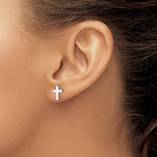 10k White Gold 9mm Polished Cross Stud Earrings