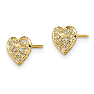 10k Yellow Gold 7.36mm Filigree Heart Stud Earrings