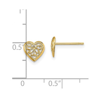 10k Yellow Gold 7.36mm Filigree Heart Stud Earrings
