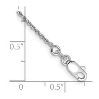 9" 10k White Gold 1.15mm Diamond-cut Machine Made Rope Chain Anklet