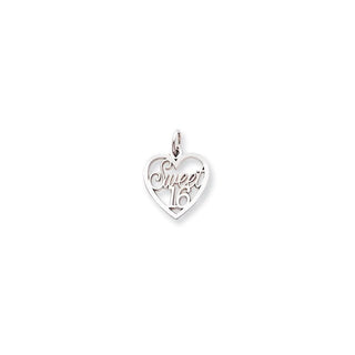 10K White Gold Sweet 16 In Heart Charm
