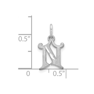 10k White Gold Diamond-cut Initial N Charm