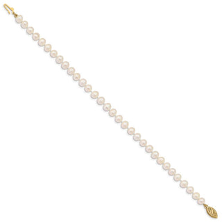 7.5" 10k Yellow Gold 5-6mm White Near Round Freshwater Cultured Pearl Bracelet