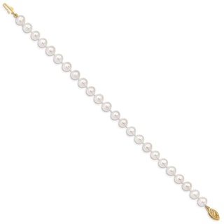 7.5" 10k Yellow Gold 6-7mm White Near Round Freshwater Cultured Pearl Bracelet