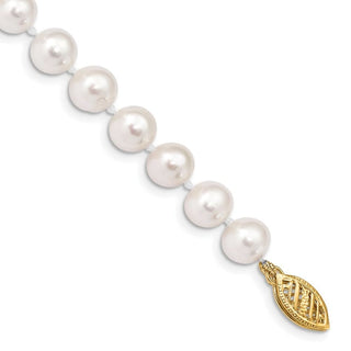 7.5" 10k Yellow Gold 6-7mm White Near Round Freshwater Cultured Pearl Bracelet