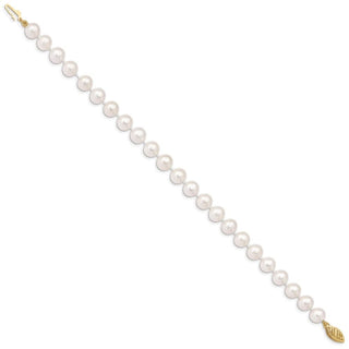 7.5" 10k Yellow Gold 7-8mm White Near Round Freshwater Cultured Pearl Bracelet