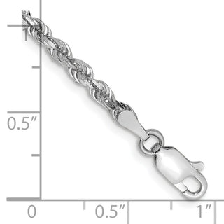 8" 10k White Gold 3mm Diamond-cut Quadruple Rope Chain