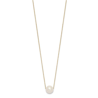 17" 10k Yellow Gold 10-11mm Round White Freshwater Cultured Pearl Rope Necklace