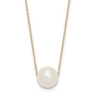 17" 10k Yellow Gold 10-11mm Round White Freshwater Cultured Pearl Rope Necklace