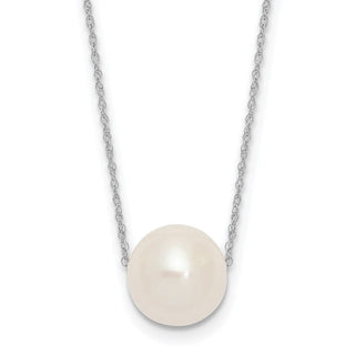 17" 10k White Gold 10-11mm Round White Freshwater Cultured Pearl Rope Necklace