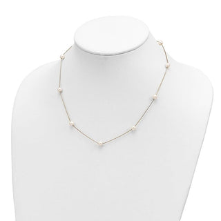 18" 10k Yellow Gold 5-6mm Round White Freshwater Cultured Pearl 9-Station Necklace