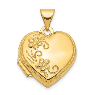 10K Yellow Gold Reversible Floral Heart Locket Pendant