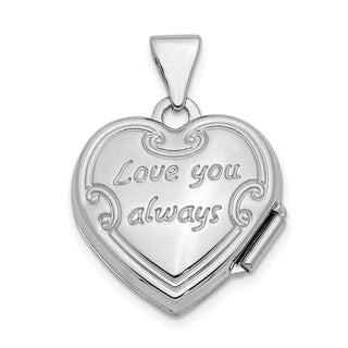 10k White Gold Polished Reversible Floral Heart Locket Pendant