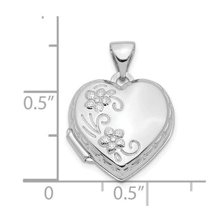 10k White Gold Polished Reversible Floral Heart Locket Pendant