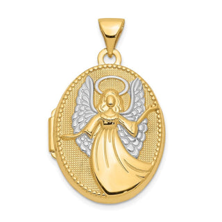 10K Yellow Gold w/Rhodium-plating 21mm Oval Guardian Angel Locket Pendant