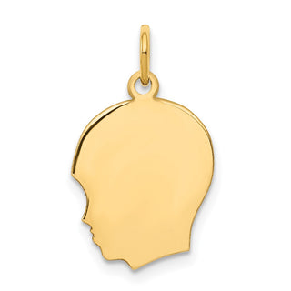 10k Gold Plain Medium .013 Gauge Facing Right Engravable Boy Head Charm 10108/13