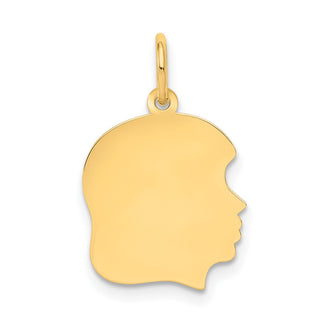10k Gold Plain Medium .013 Gauge Facing Right Engravable Girl Head Charm 1109/13