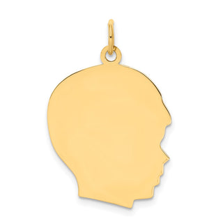 10k Yellow Gold Plain Large .013 Gauge Facing Right Engravable Boy Head Charm
