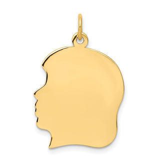 10k Yellow Gold Plain Large .018 Gauge Facing Right Engravable Girl Head Charm