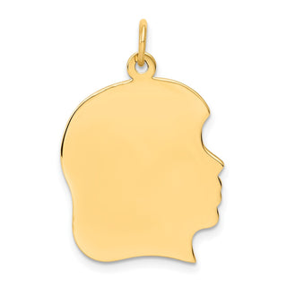10k Yellow Gold Plain Large .013 Gauge Facing Right Engravable Girl Head Charm