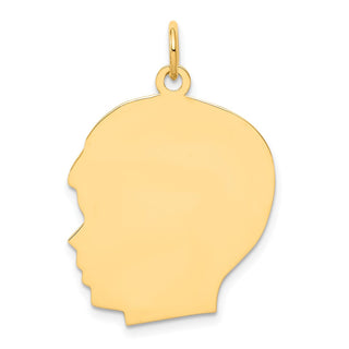 10k Yellow Gold Plain Large .013 Gauge Facing Left Engravable Boy Head Charm