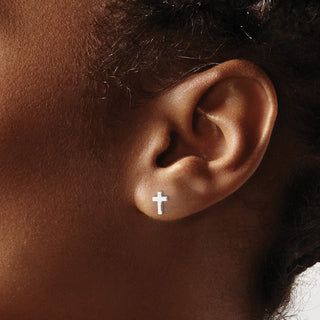 10k White Gold 6.5mm Polished Cross Stud Earrings