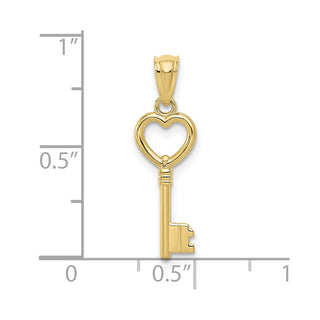 10K Yellow Gold Polished Heart Key Charm