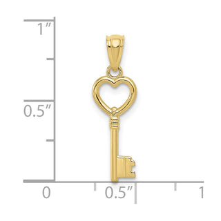 10K Yellow Gold Polished Heart Key Charm